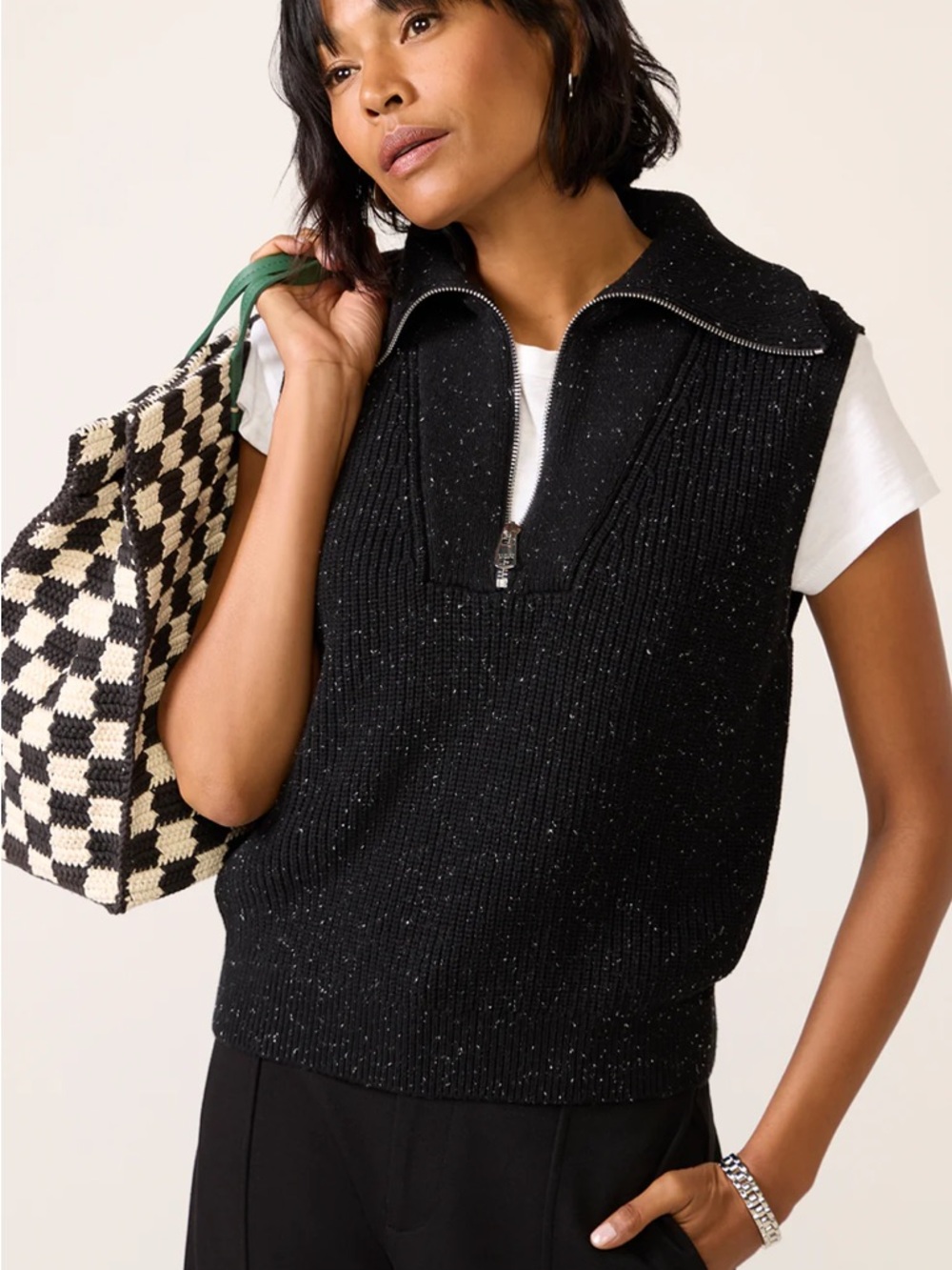 Varley Hally Half-Zip Rib Vest Black Flecked
